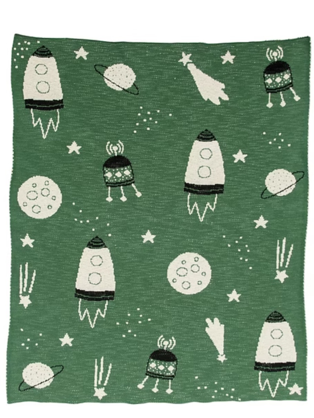 Vintage Green Space Print Cotton Knit Baby Blanket creative Coop 39x46  india